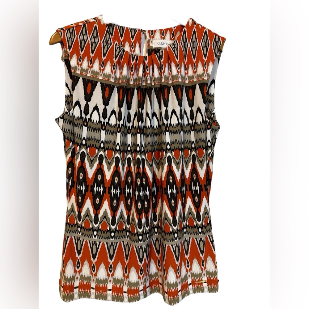 Calvin Klein Orange and Black Patterned Top